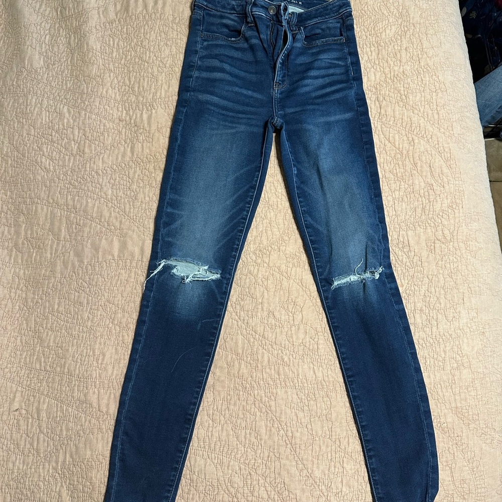 American Eagle Outfitters Dark Blue Distressed Skinny Jeans